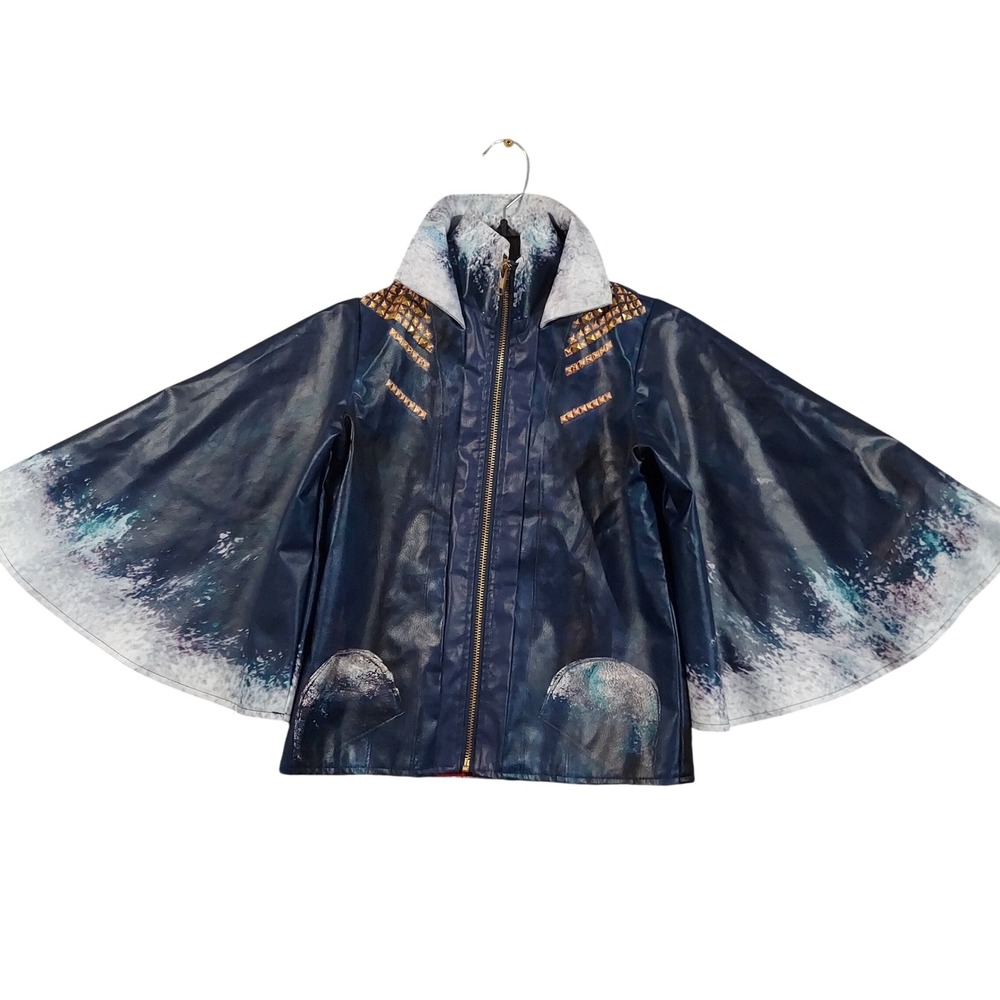 Disney Descendants Uma Jacket Kids Blue Faux Leather Studded Cape Sleeve 11855